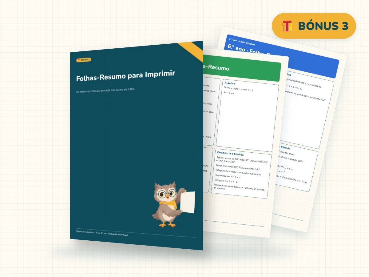 Folhas-Resumo para Imprimir com regras de Matemática por ano, bónus 3