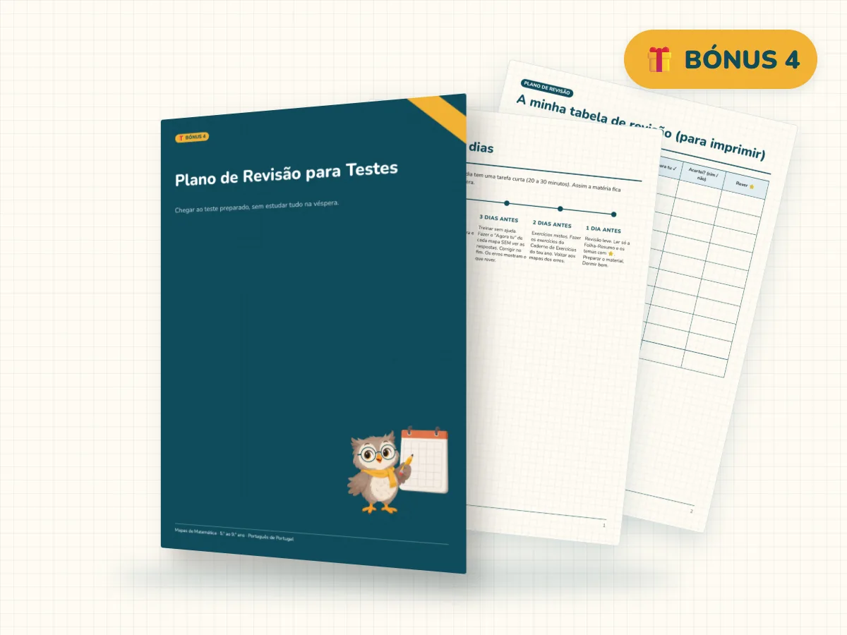 Plano de Revisão para Testes com calendário e tabela de revisão, bónus 4